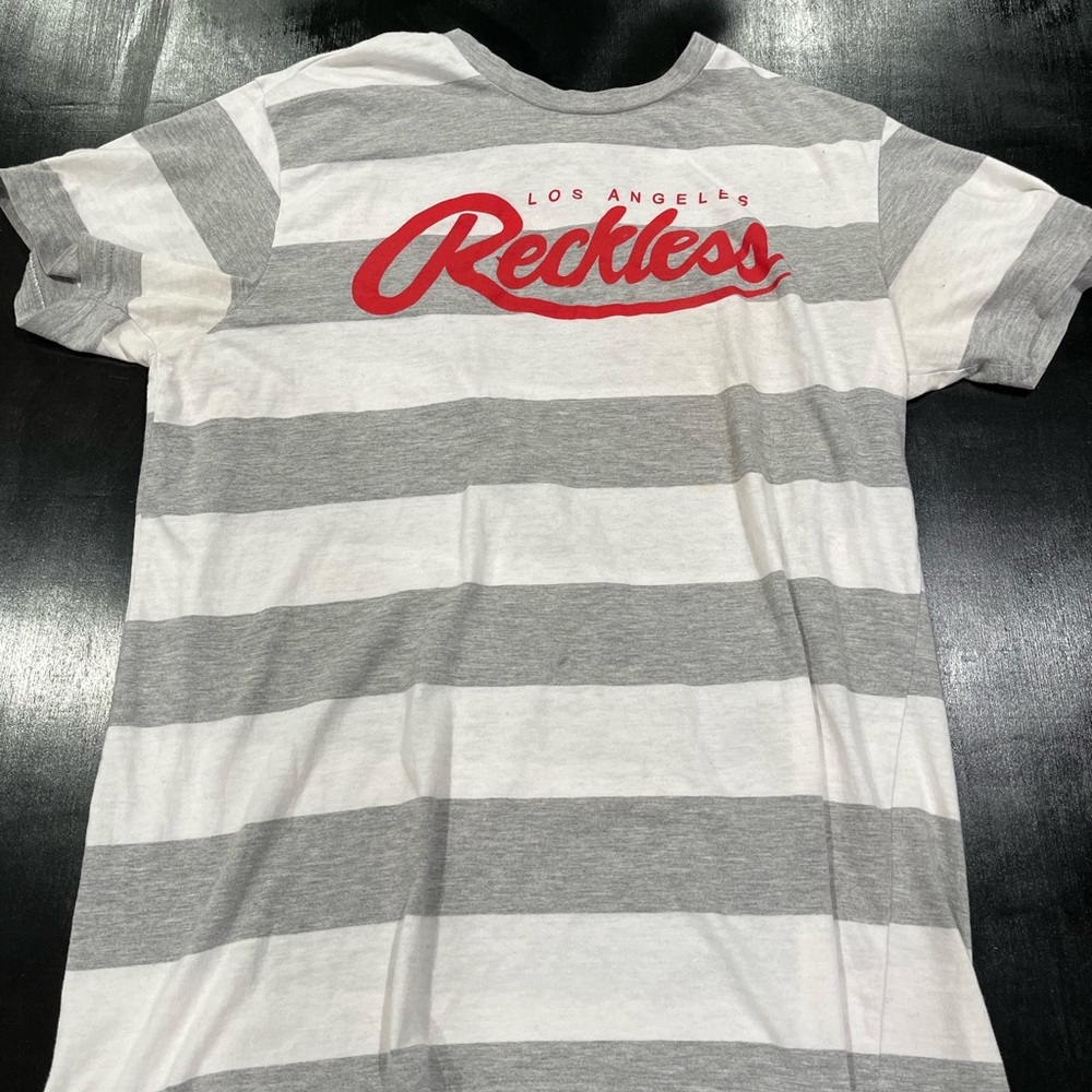 YOUNG AND RECKLESS Gray and White Striped Men's Shirt - UNWORN